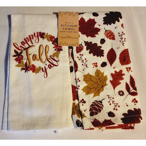 Set of 2 Kitchen Towel Happy For Fall 16 in x 26 in 100% Cotton - HAS SPOTS